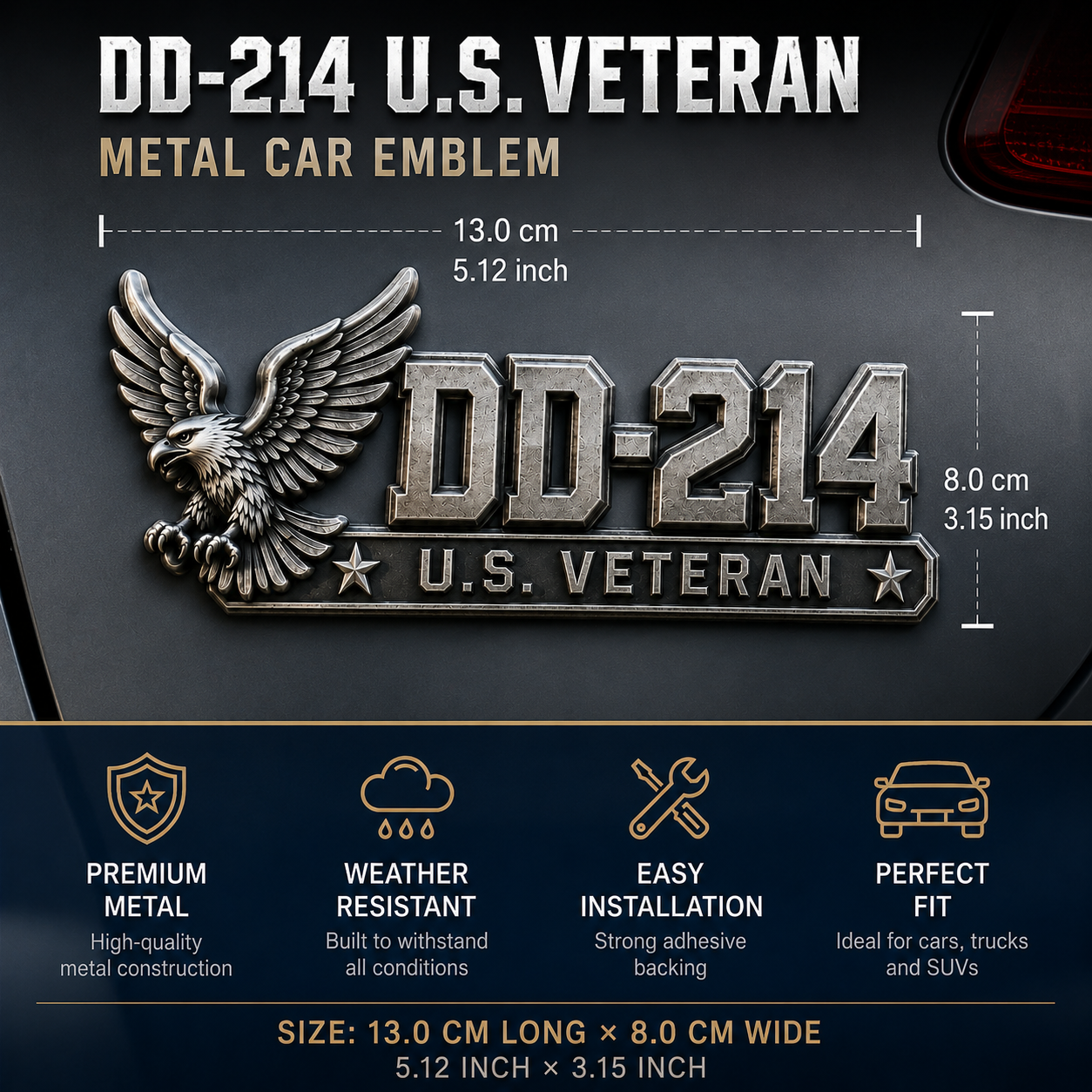 🔥 DD-214 U.S. Veteran Metal Car Emblem | A Proud Tribute To Those Who Served