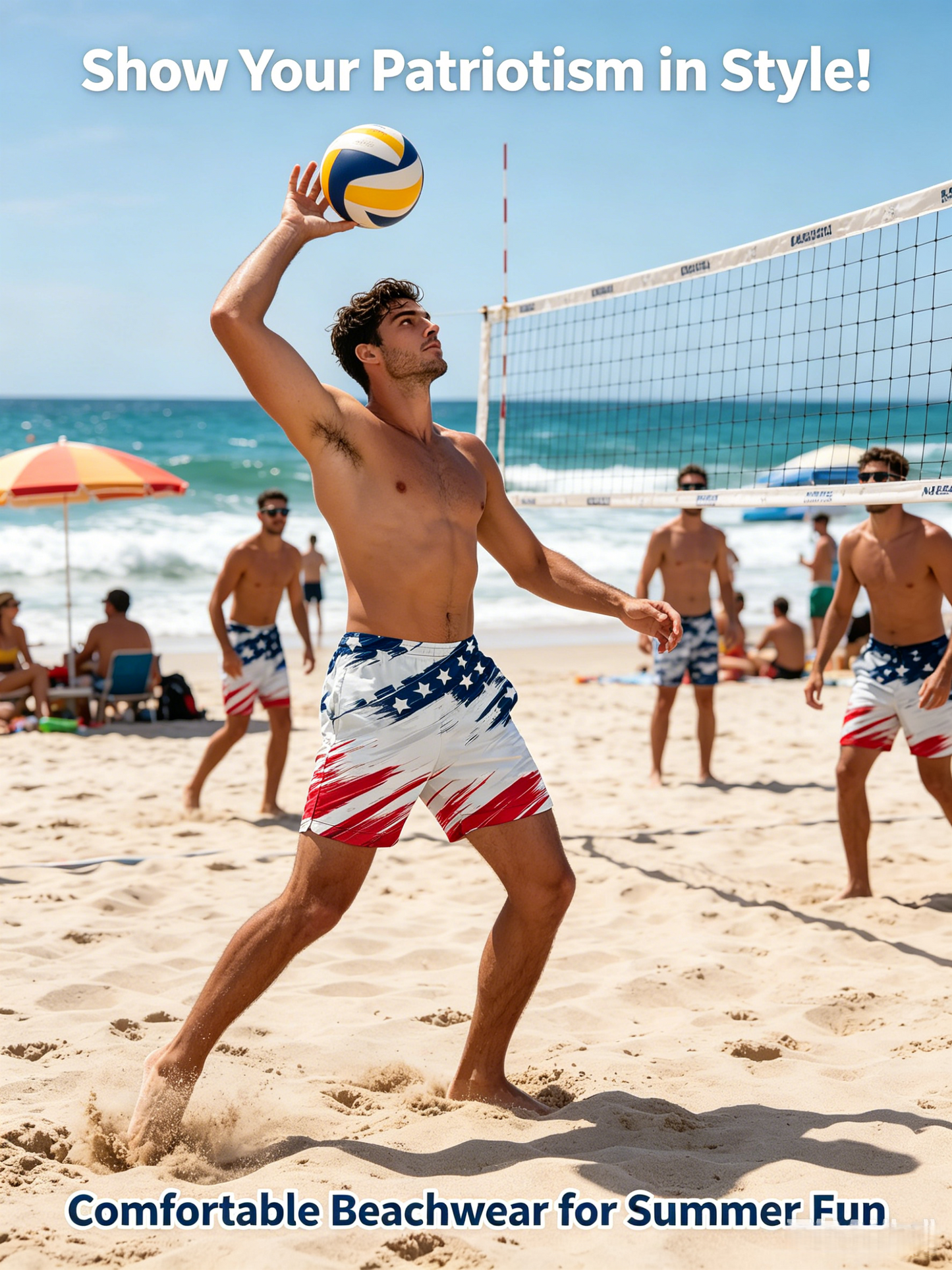 Men's American Flag Beach Shorts β Quick-Dry Drawstring Swim Trunks | Patriotic Summer Essential