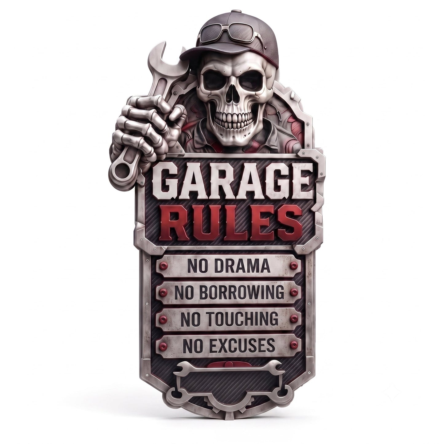 🔥Last Day 50% OFF💀Personalized Garage Rules Skull Mechanic Sign | Custom Name Vintage Garage Wall Decor