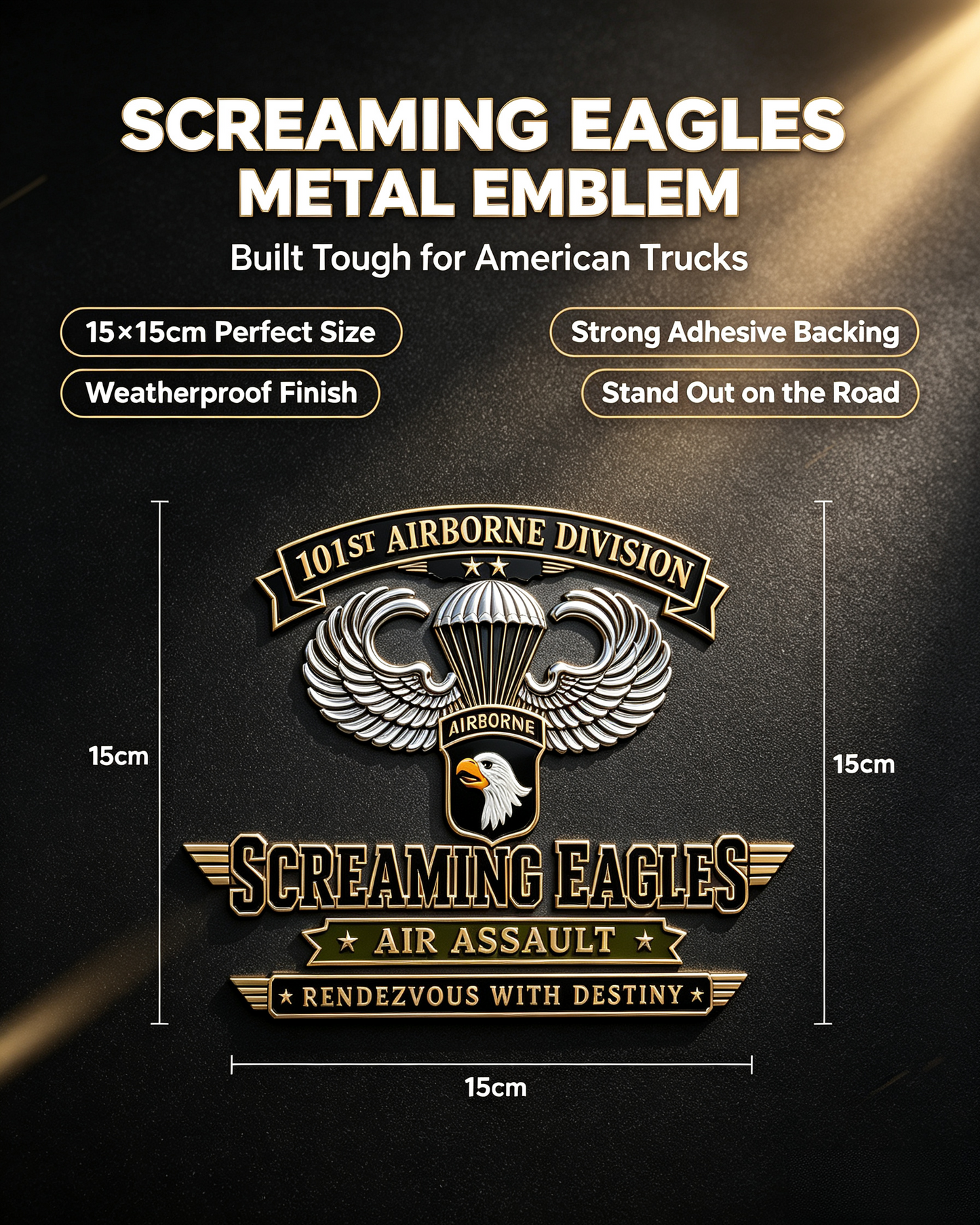 101st Airborne Division Screaming Eagles Metal Car Emblem