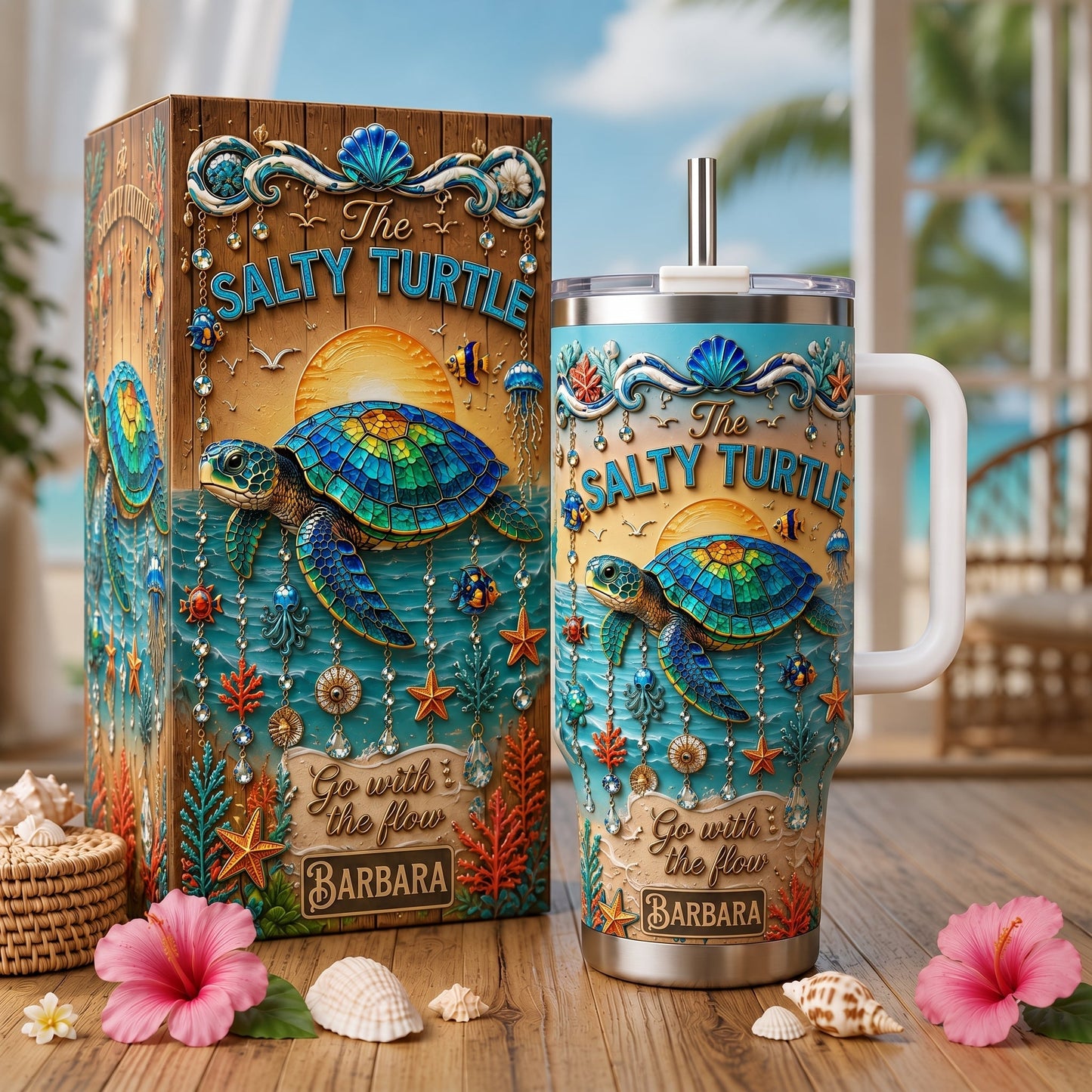 🏖️Personalized Sea Turtle Ocean Tumbler With Name🌴🌊