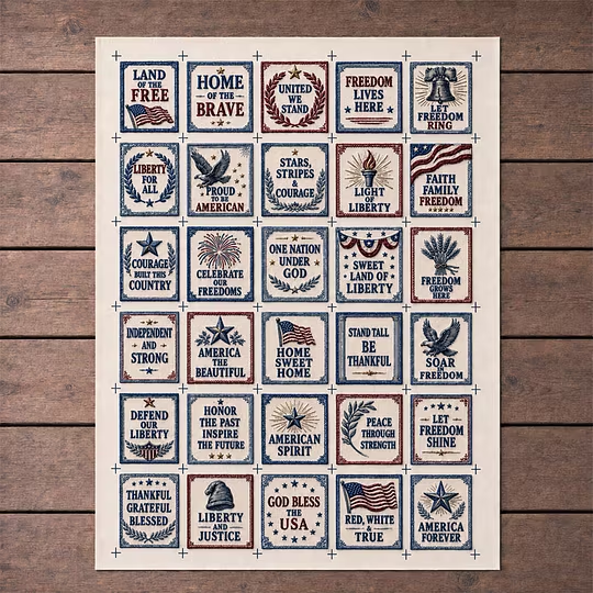 Patriotic Pocket Prayers Fabric Panel – Americana Inspirational Sewing Squares