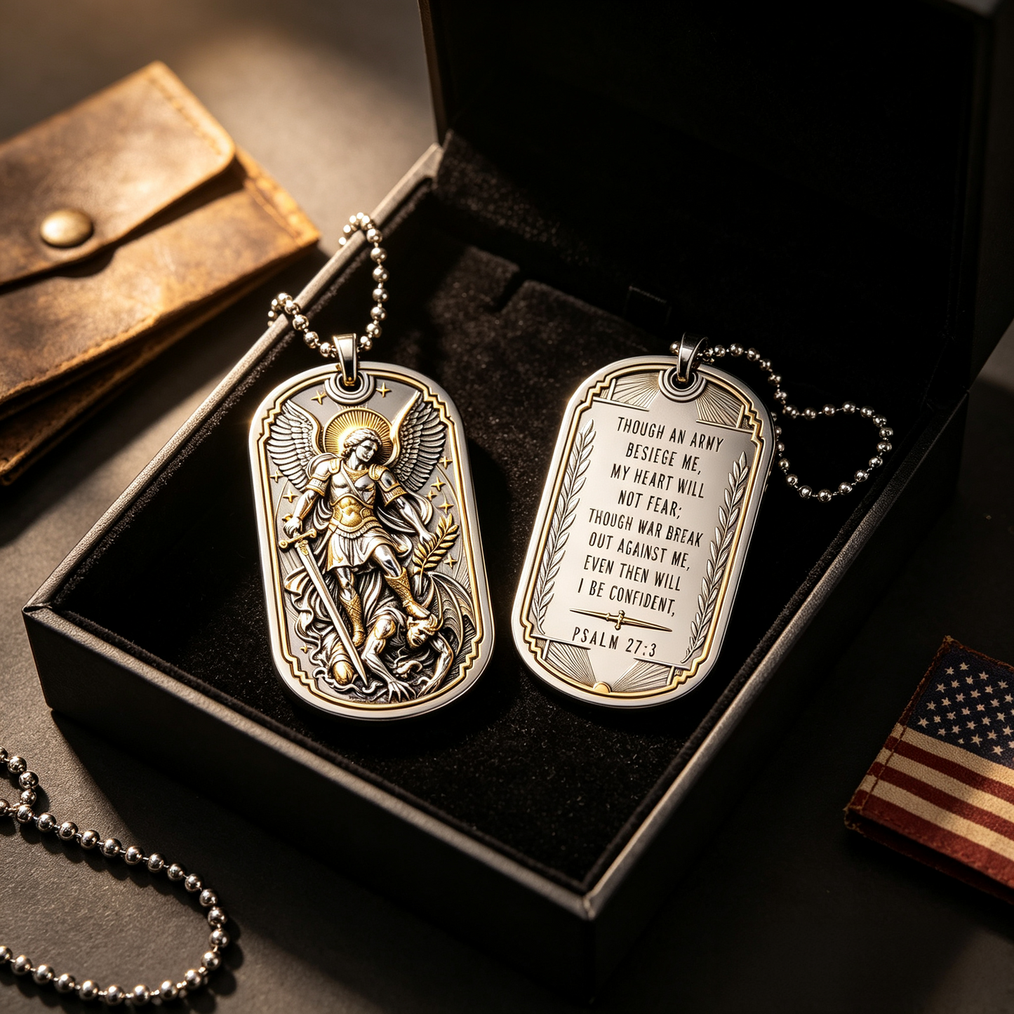 St. Michael Psalm 27:3 Double-Sided Metal Dog Tag Necklace