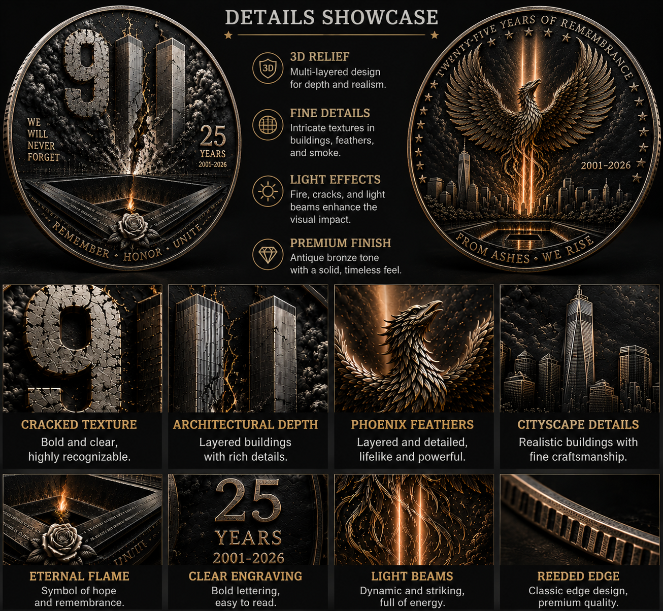 9/11 25th Anniversary Commemorative Coin🕯️ – Never Forget Memorial Collectible (2001–2026)