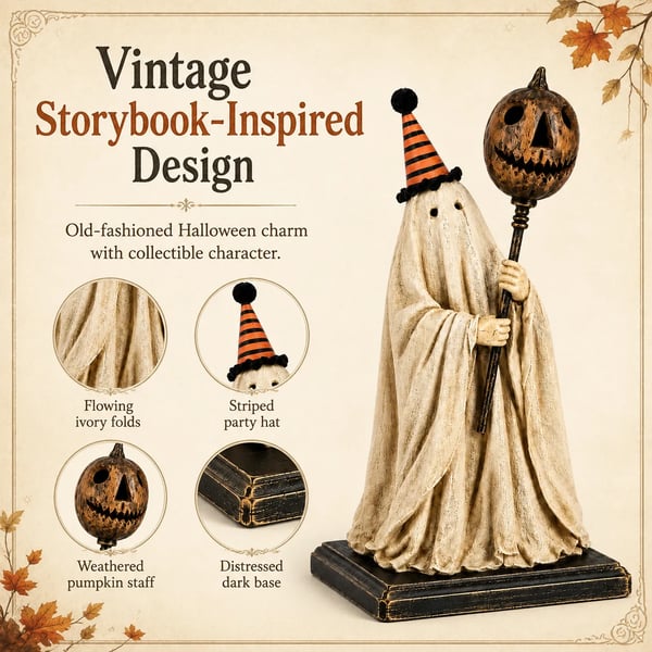 🎃Lighted Vintage Ghost Figurine with Glowing Pumpkin Staff