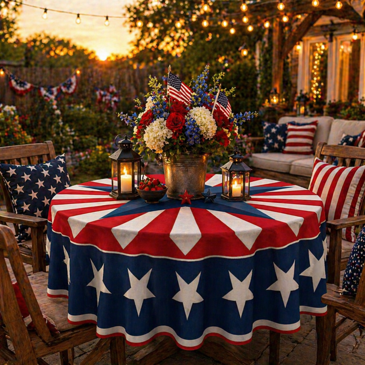 Patriotic Starburst Round Tablecloth