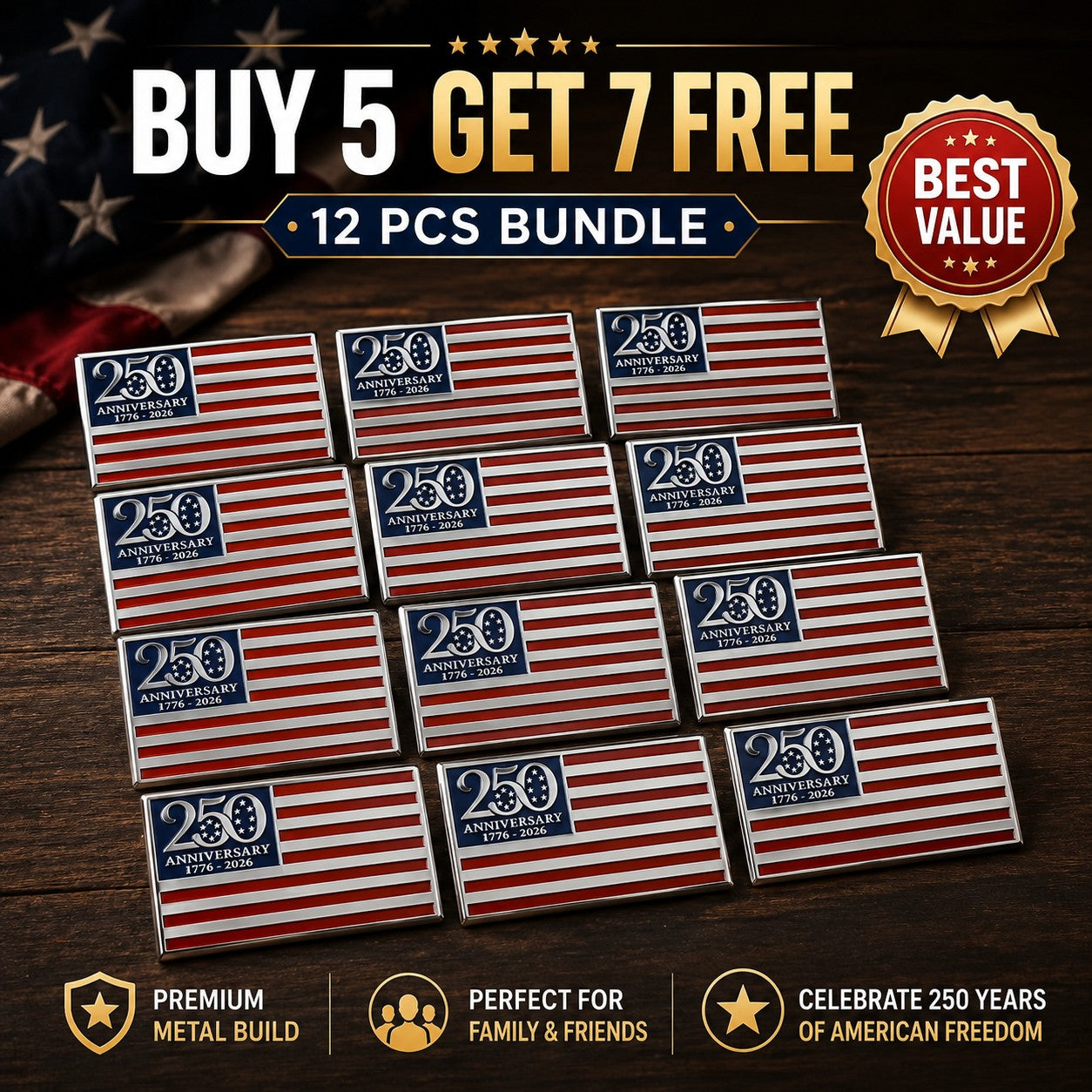 🇺🇸 Last Day Promo: 65% OFF ✝️★250th Anniversary Metal Flag Emblem★