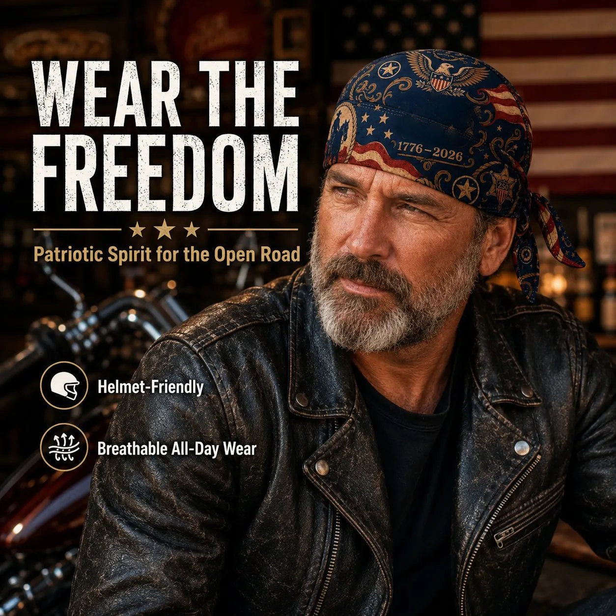 🏍️America 250 Cycling Pirate Hat / Biker Headwrap