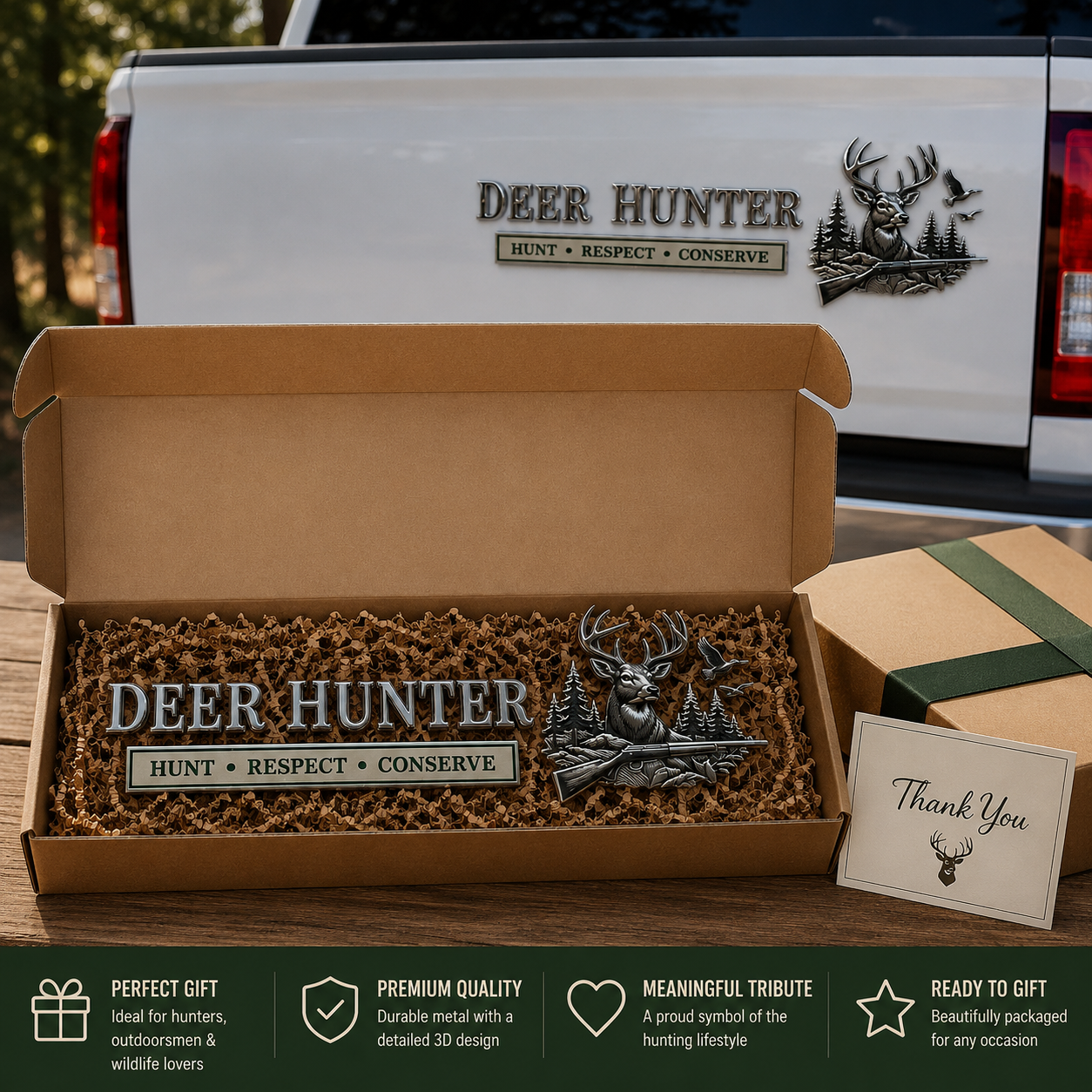 🦌 Deer Hunter Respect Conserve Metal Car Emblem