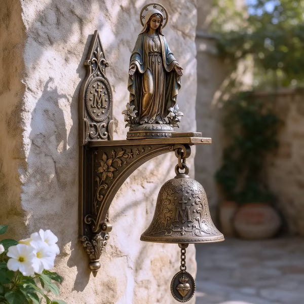 ✨ Our Lady of Grace Bronze Miraculous Medal Wall Bell | 🙏Catholic Religious Home & Garden Decor