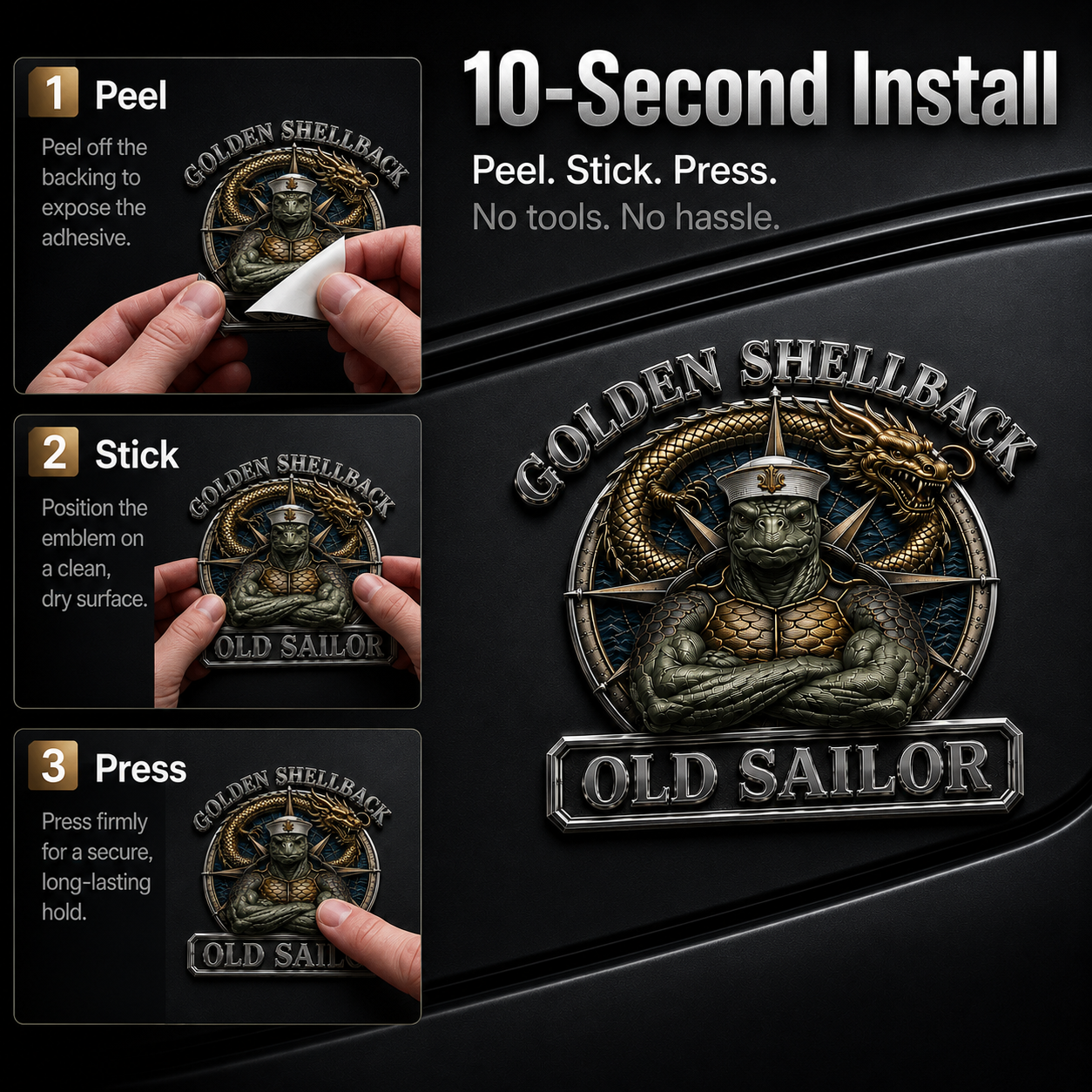 ⚓Last Day Promo: 49% OFF - 🐢Golden Shellback · Old Sailor Tribute Metal Car Emblem