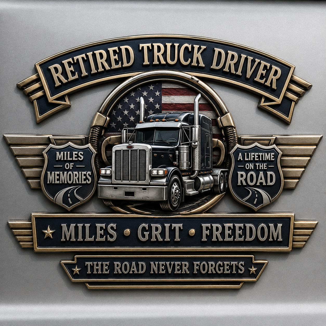 Last Day Promo: 49% OFF –Retired Truck Driver Miles Grit Freedom Metal Car Emblem