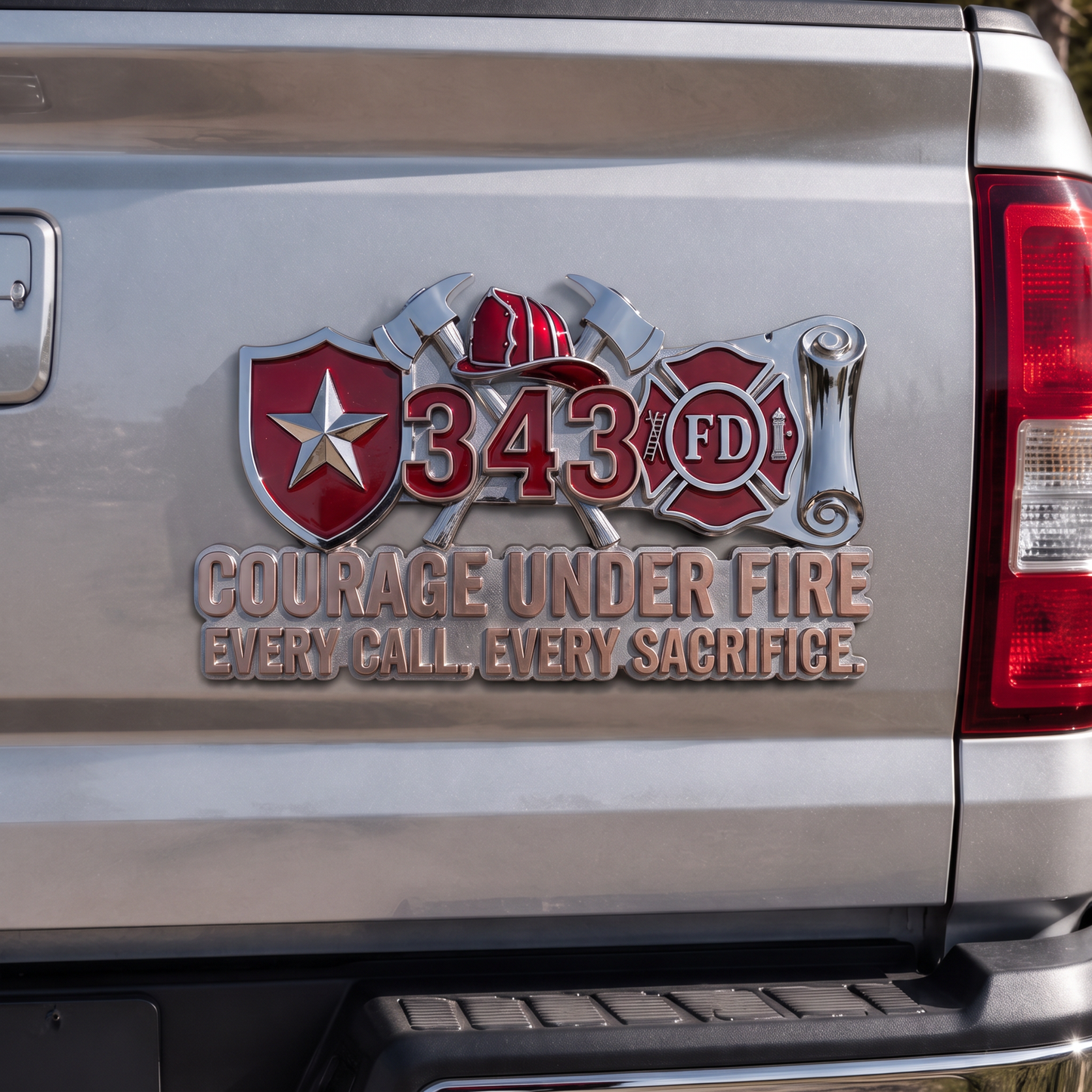 Firefighter Courage Under Fire Car Sticker | Premium Metal Badge Style Decal