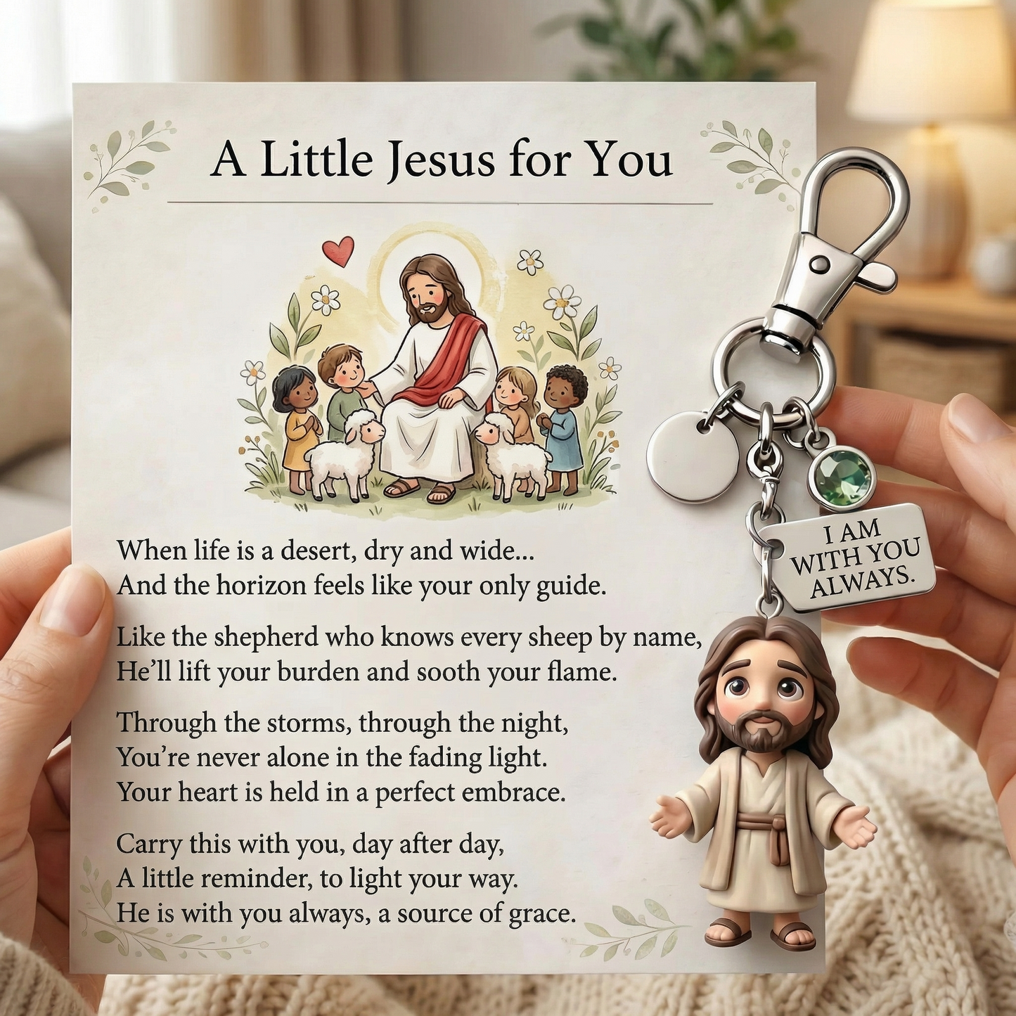 "A Little Jesus for You" - Comforting Pocket Reminder Keychain & Poem Card Gift Set ๐๐