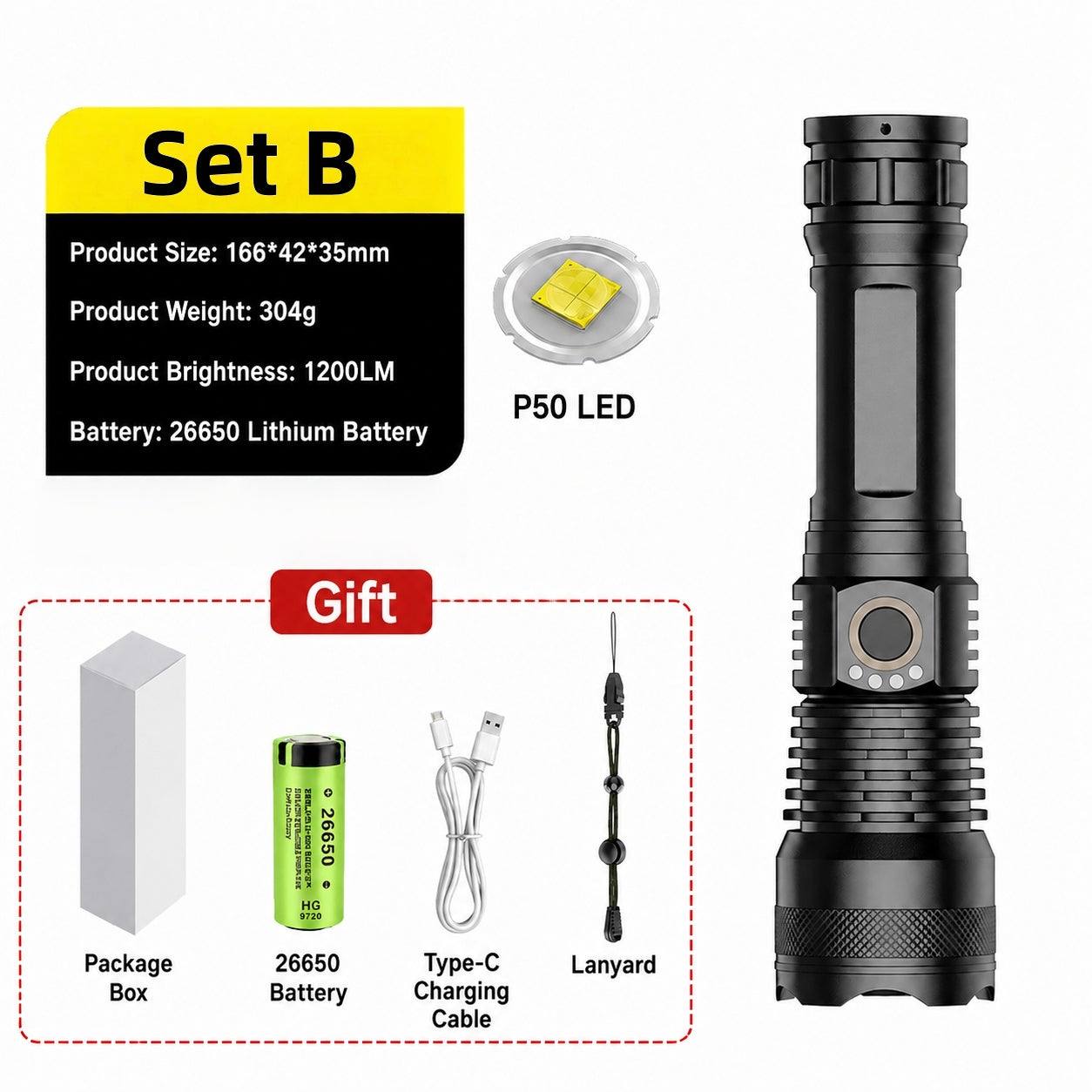 Super Bright Ultimate LED Tactical Flashlight, 80X Brightness, 50H Battery