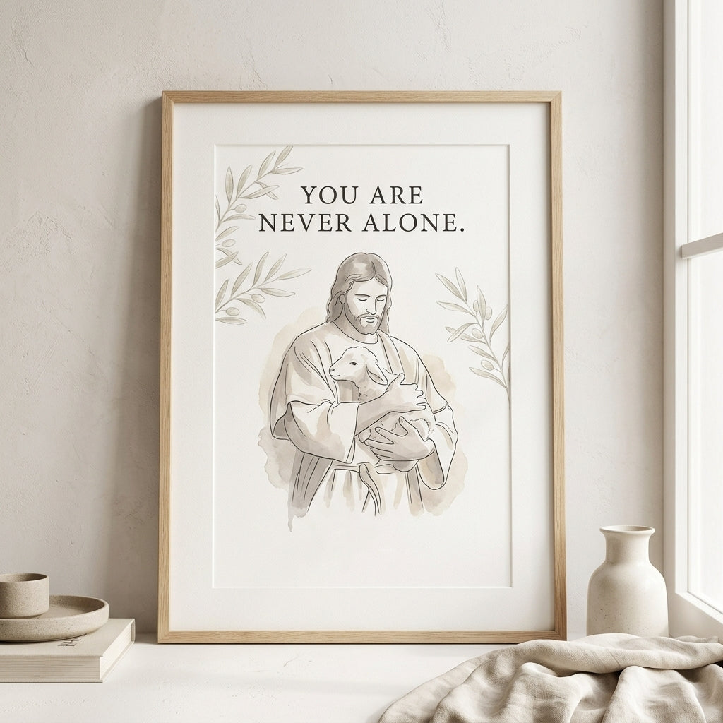 Custom "You Are Never Alone" Jesus & Lamb Watercolor Print | Personalized Christian Wall Art 🕊️