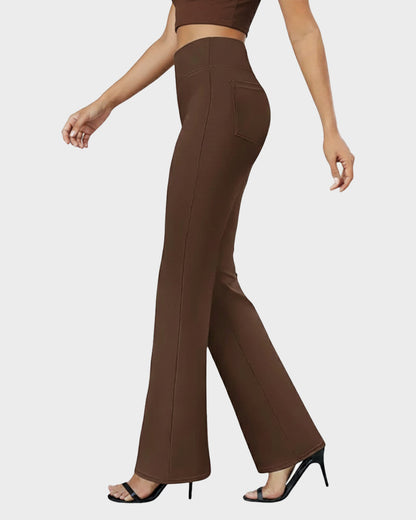 Womens High Waist Bootcut Trousers Stretch Office Pull On Slacks