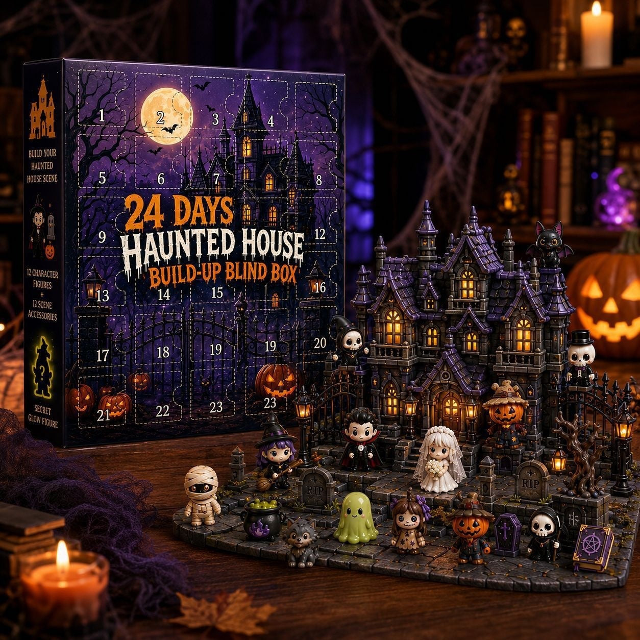 24-Day Haunted House Build-Up Blind Box | "Creepy-Cute" Halloween Countdown Calendar & Collectible Diorama|Halloween 24-day advent calendar