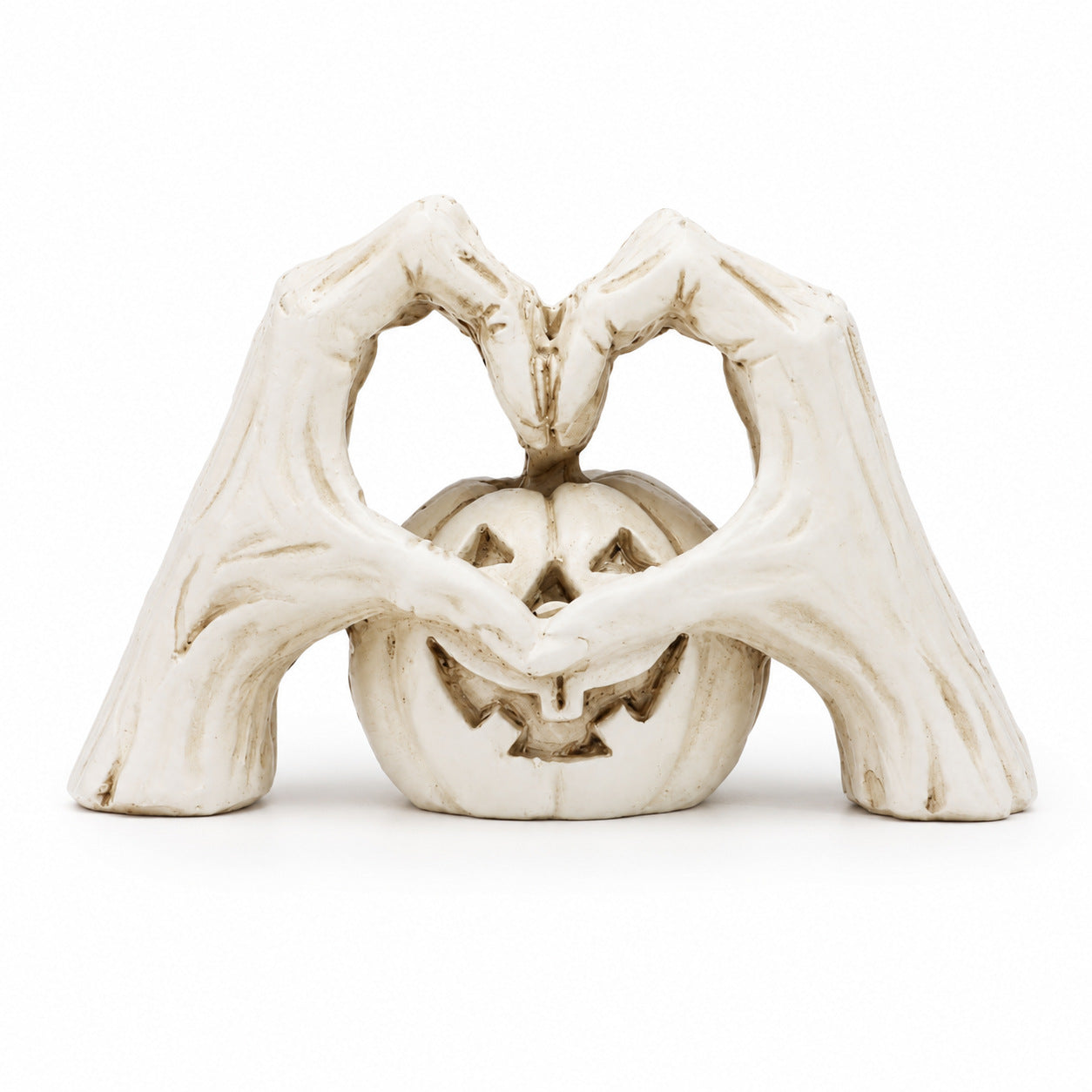 🖤🎃"Til Death" Skeleton Hands Heart & White Pumpkin Figurine | Spooky Chic Gothic Halloween Decor