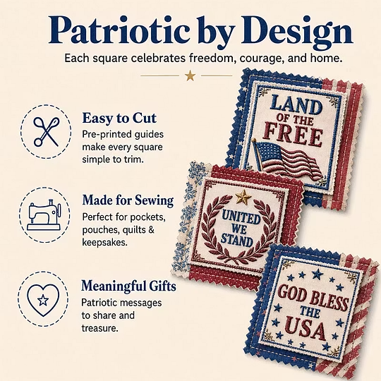 Patriotic Pocket Prayers Fabric Panel – Americana Inspirational Sewing Squares