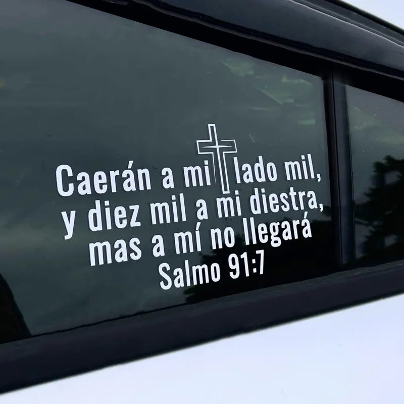 Calcomanía para coche con el versículo bíblico Salmo 91:7 en español