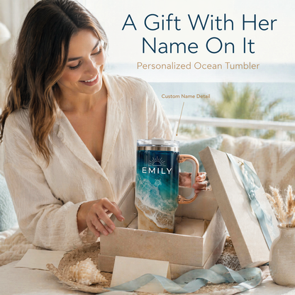Your Daily Sip of Sunshine & Sea Salt 🌊 | Personalized Coastal Oasis Tumbler with Rose Gold Handle (30oz/40 oz)