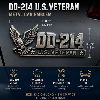 🔥 DD-214 U.S. Veteran Metal Car Emblem | A Proud Tribute To Those Who Served