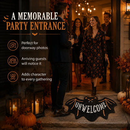 🔥 LAST DAY 49% OFF –🎃 Halloween “UNWELCOME” Bat Entryway Mat | Thick Bat-Shaped Polyester Indoor Rug, Hand-Washable in 2 Sizes 🦇✨