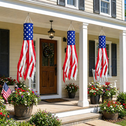 💈💈3 Pack 50 Inch Large American Flag Windsocks with Red White Blue Lights