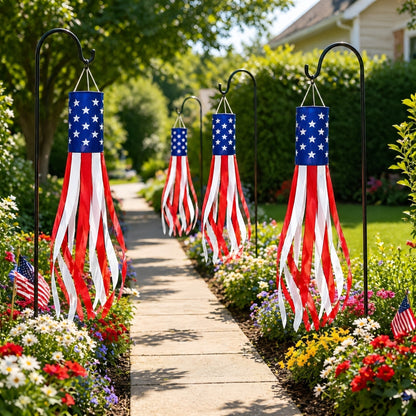 💈💈3 Pack 50 Inch Large American Flag Windsocks with Red White Blue Lights