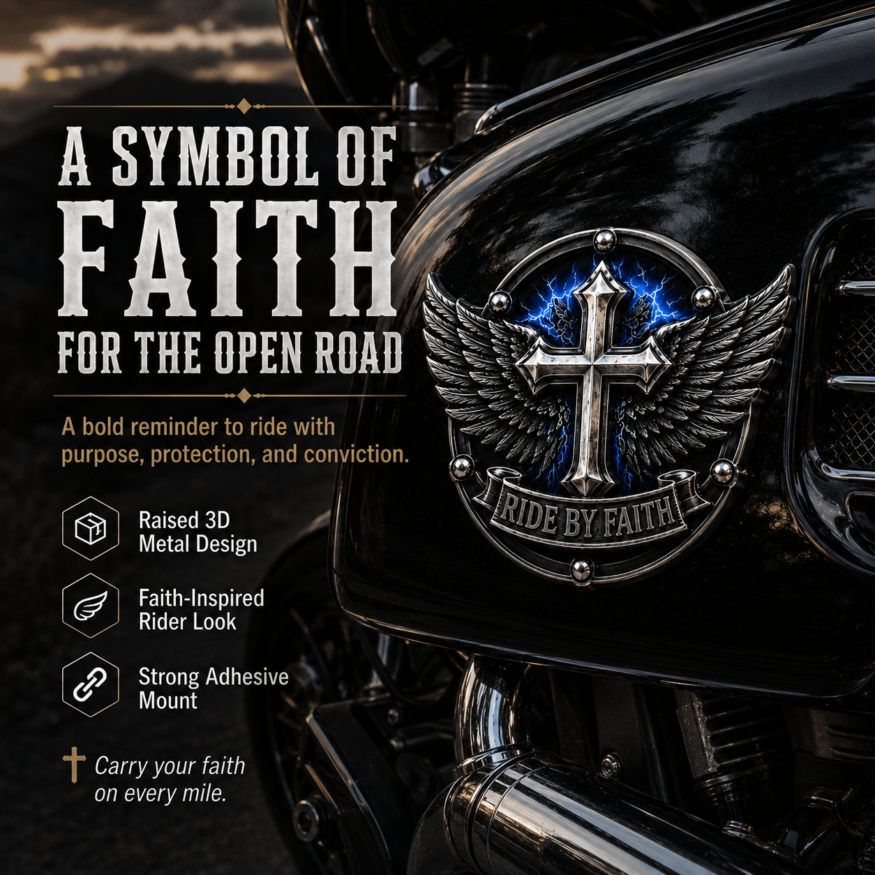 Last Day Promo: 49% OFF! Ride By Faith Winged CrossMetal Emblem