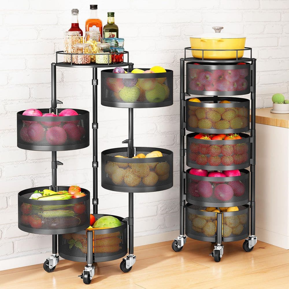 5-Tier Rolling Fruit & Vegetable Storage Basket with Lid