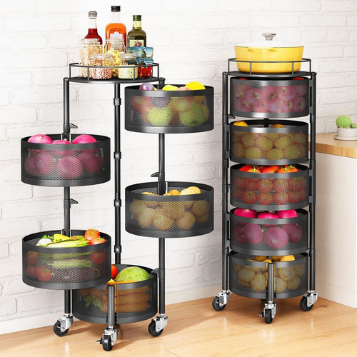 5-Tier Rolling Fruit & Vegetable Storage Basket with Lid