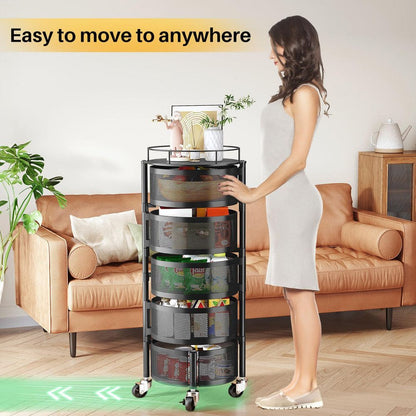 5-Tier Rolling Fruit & Vegetable Storage Basket with Lid