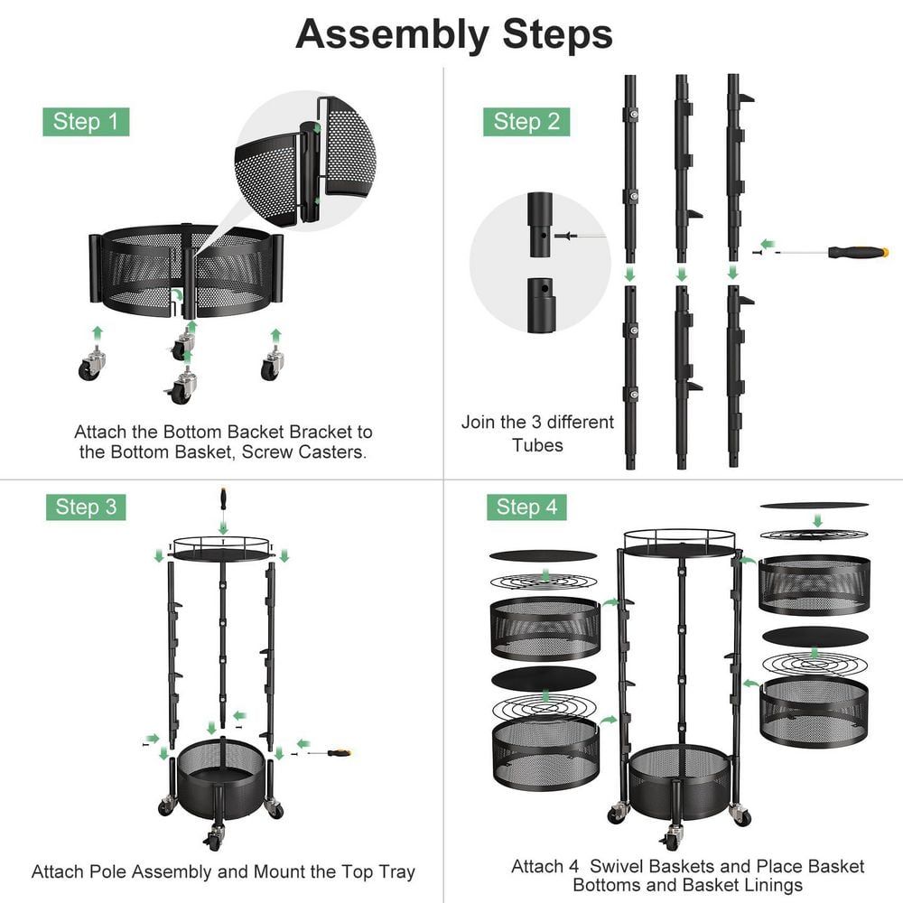 5-Tier Rolling Fruit & Vegetable Storage Basket with Lid