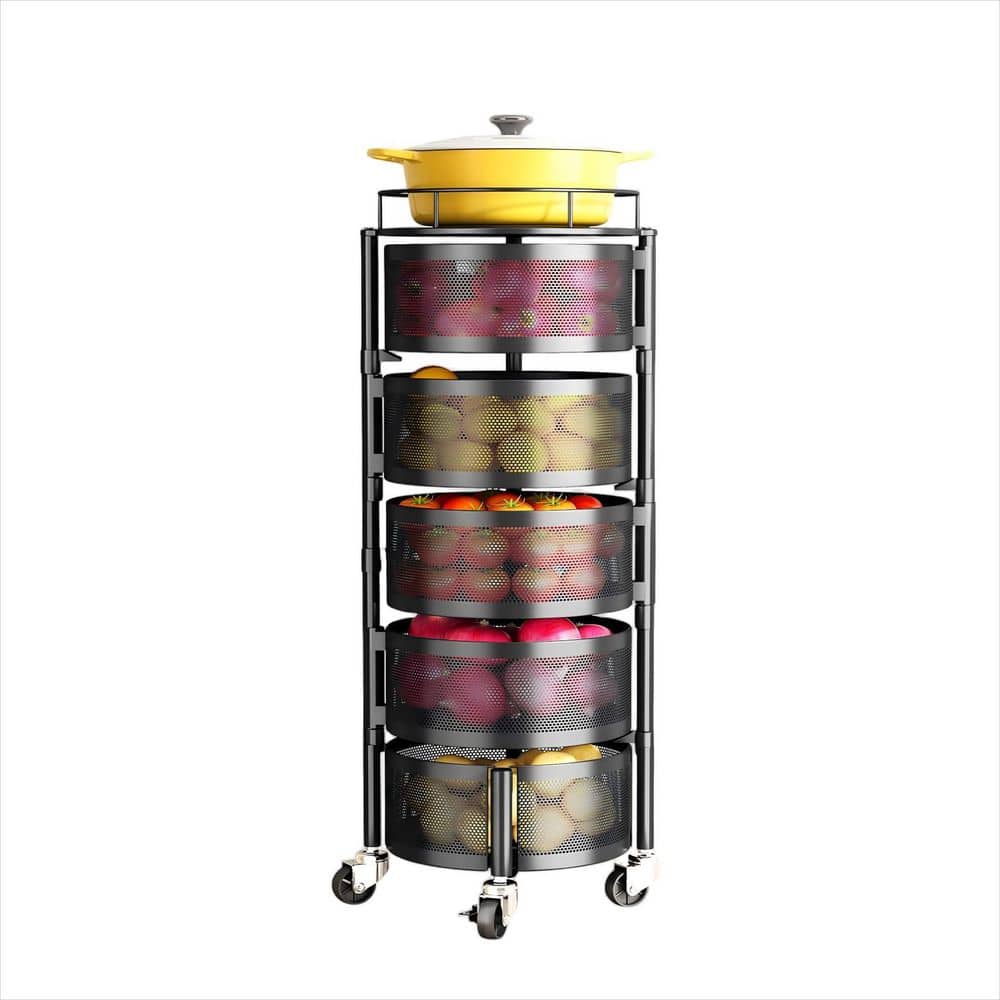 5-Tier Rolling Fruit & Vegetable Storage Basket with Lid