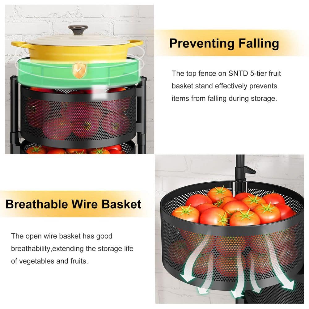 5-Tier Rolling Fruit & Vegetable Storage Basket with Lid