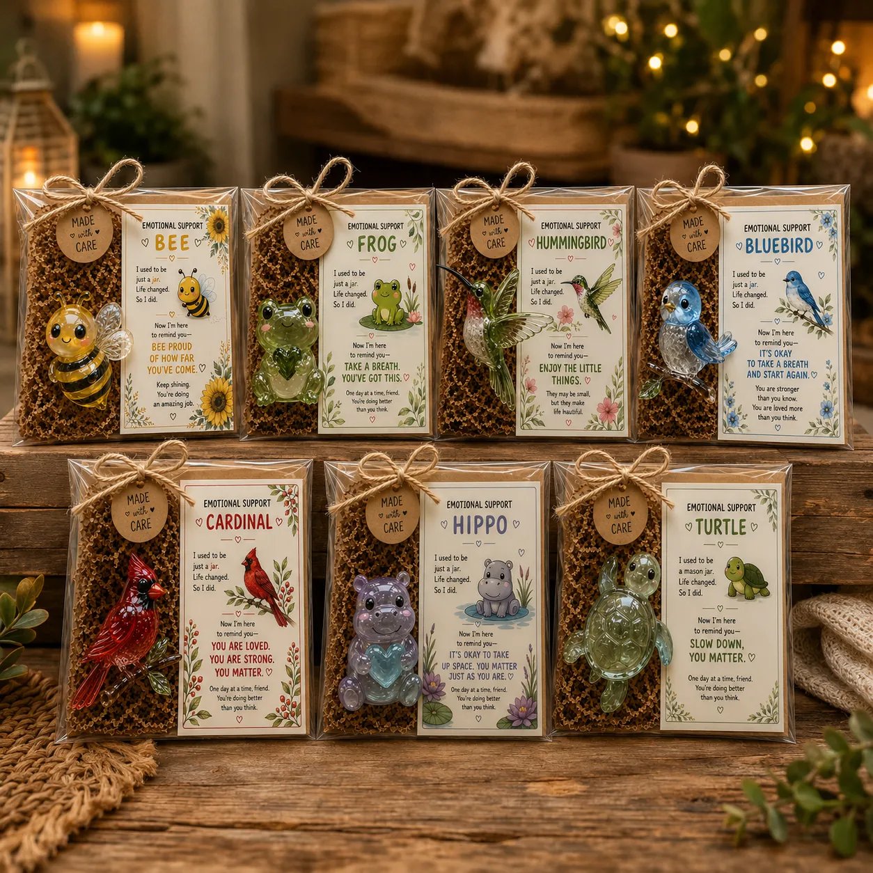 Emotional Support GlassAnimal Gift Set | 7 MeaningfulDesigns with EncouragementCard & Gift-Ready Packaging