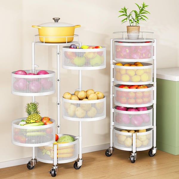 5-Tier Rolling Fruit & Vegetable Storage Basket with Lid
