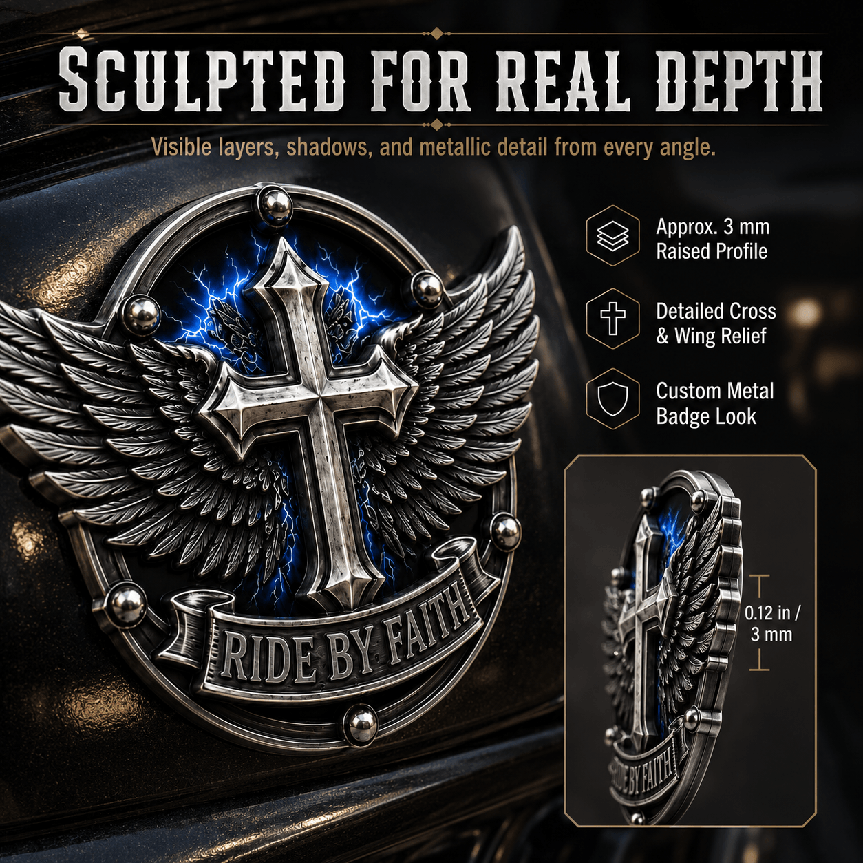 Last Day Promo: 49% OFF! Ride By Faith Winged CrossMetal Emblem