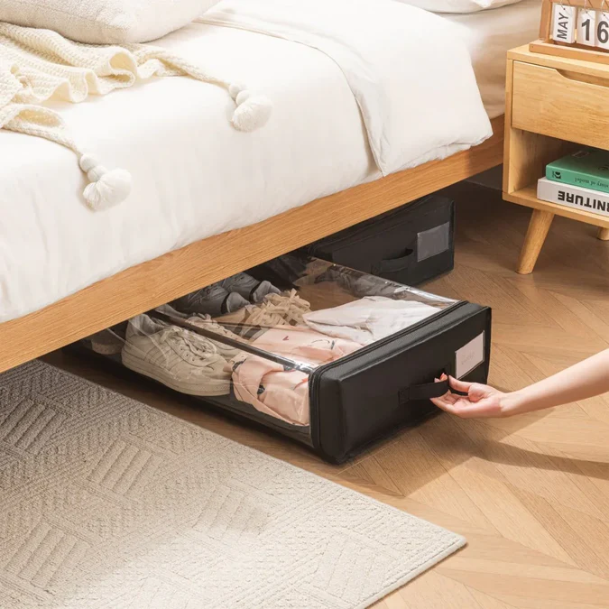 Set of 2 Under-Bed Rolling Storage Containers With Transparent Cover