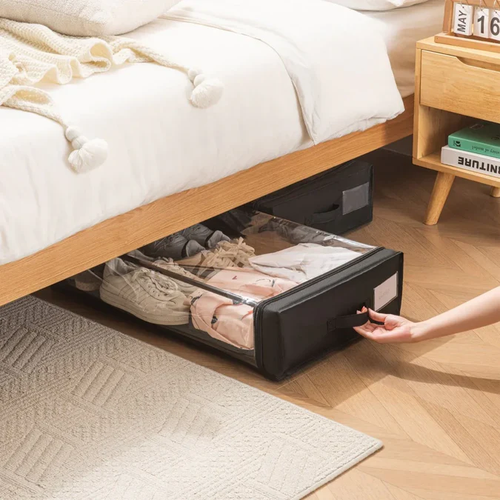 Set of 2 Under-Bed Rolling Storage Containers With Transparent Cover