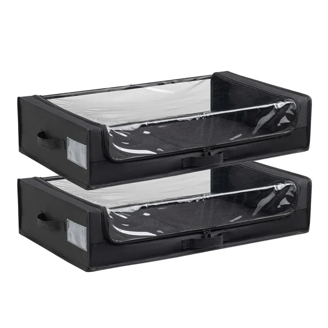 Set of 2 Under-Bed Rolling Storage Containers With Transparent Cover