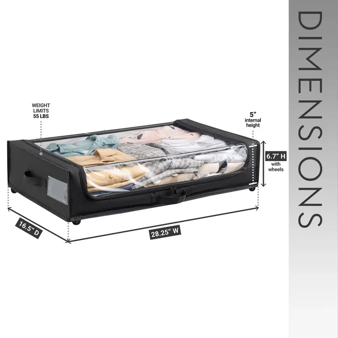 Set of 2 Under-Bed Rolling Storage Containers With Transparent Cover