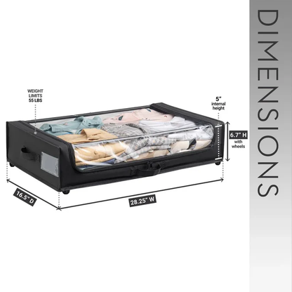 Set of 2 Under-Bed Rolling Storage Containers With Transparent Cover