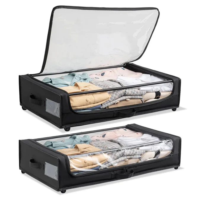 Set of 2 Under-Bed Rolling Storage Containers With Transparent Cover