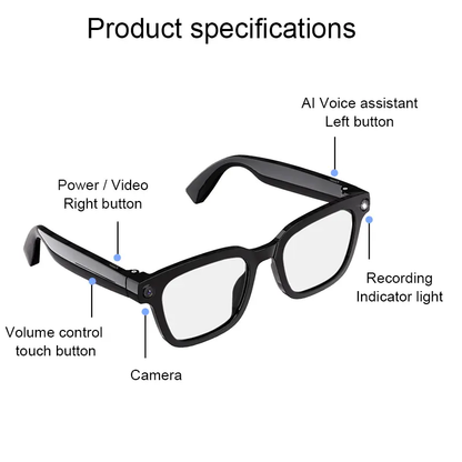 Smart Audio Glasses with HD Camera Bluetooth Wireless Open Ear Sound Anti Blue Light Outdoor