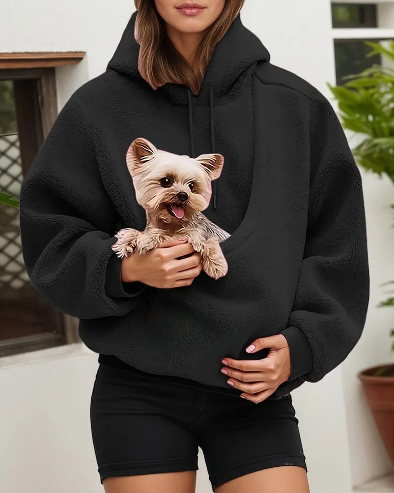 Women's Pet Pocket Hoodie Oversized Plush Carrier Pullover