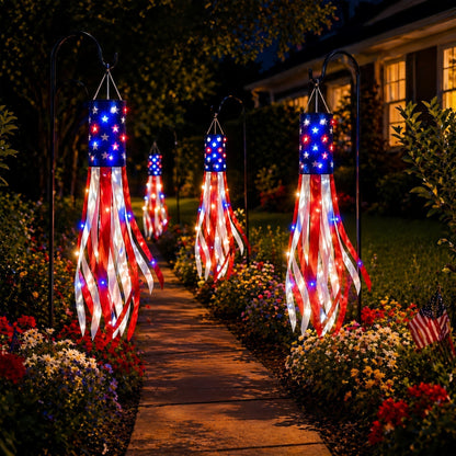 💈💈3 Pack 50 Inch Large American Flag Windsocks with Red White Blue Lights