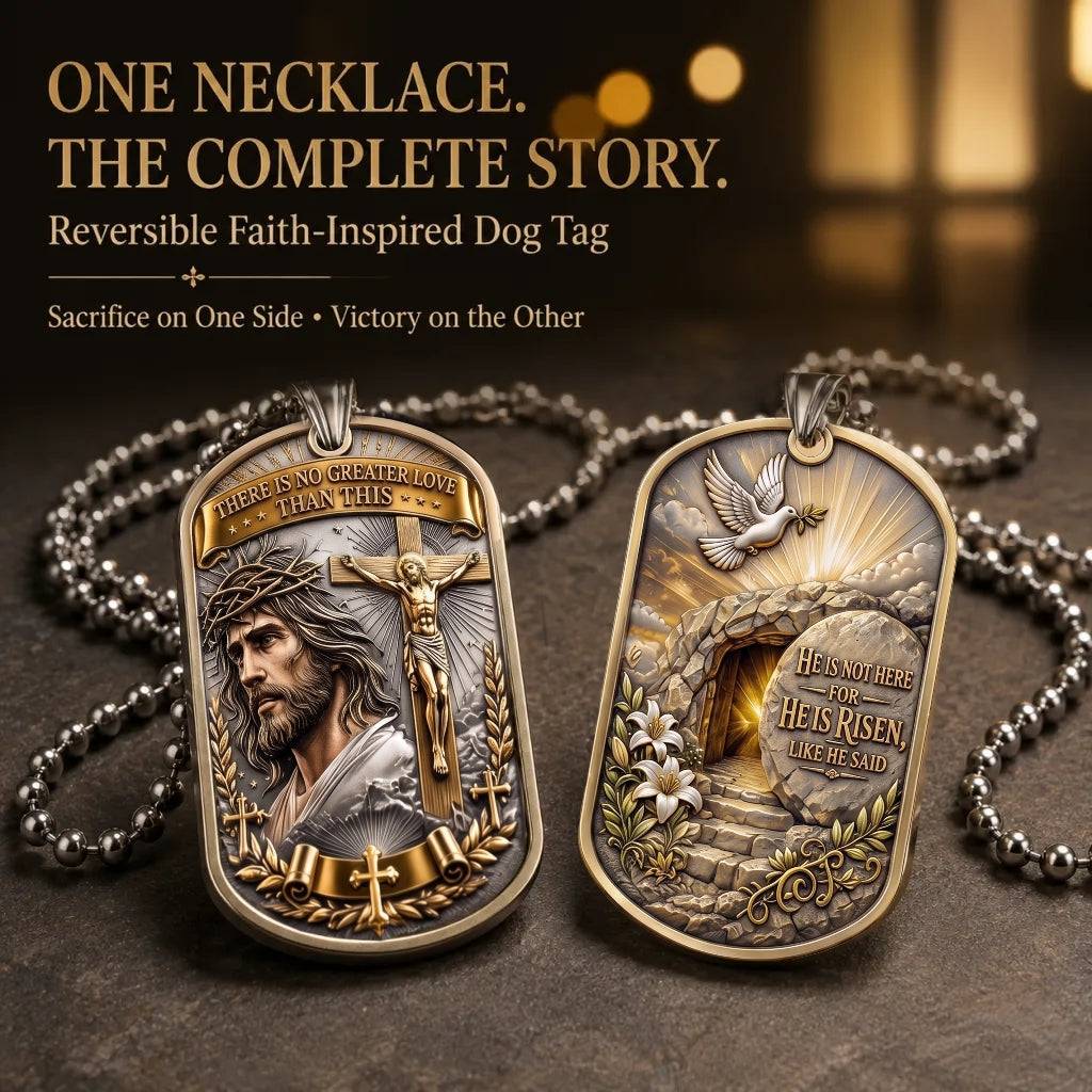 ✝️ "The Ultimate Love" Reversible Christian Dog Tag Necklace | Jesus Crucifix & Empty Tomb